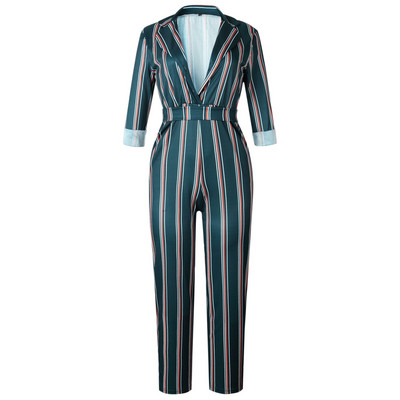 Salopetă elegantă de damă în dungi, cu decolteu în V, în mai multe culori