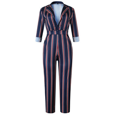 Salopetă elegantă de damă în dungi, cu decolteu în V, în mai multe culori