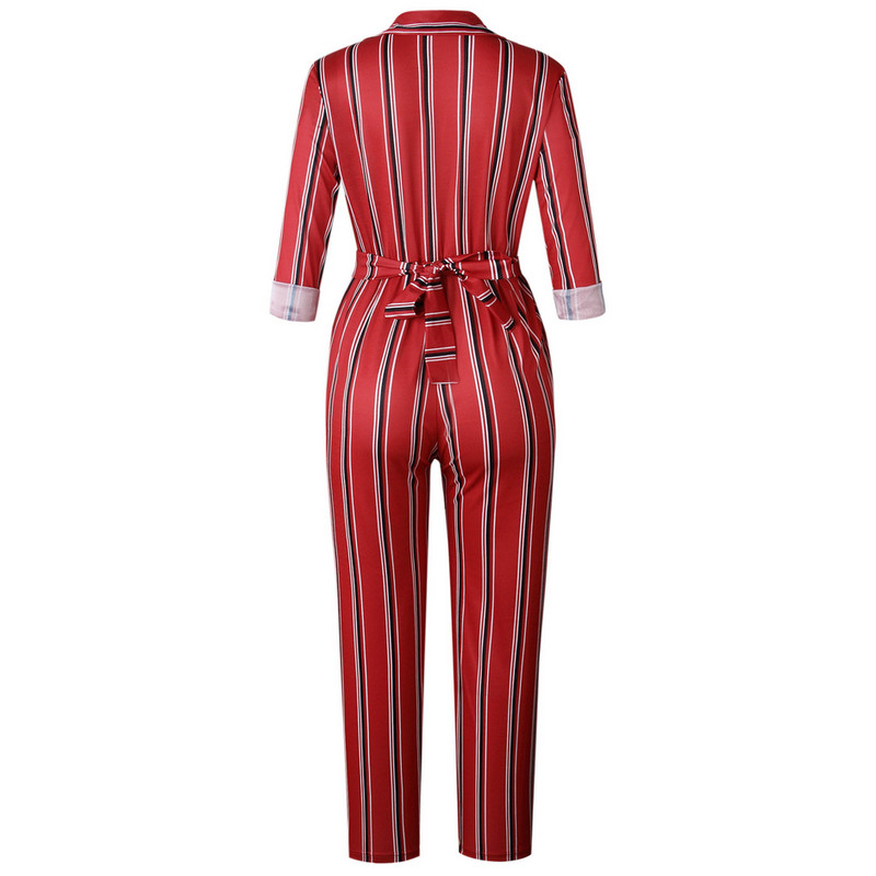 Salopetă elegantă de damă în dungi, cu decolteu în V, în mai multe culori