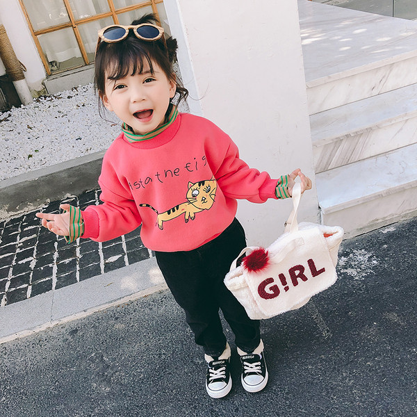 Детски модерен пуловер за момичета в три цвята с апликация