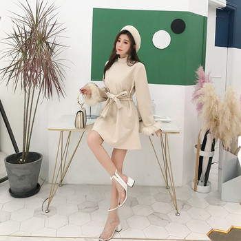 Rochie elegantă de damă cu guler în formă de O în trei culori