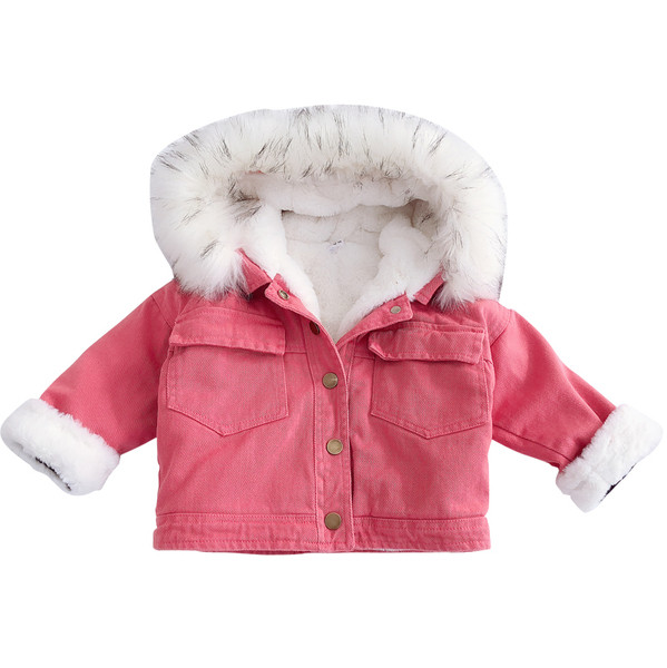 Modern gyerekdzseki lányoknak puha béléssel és kapucnival