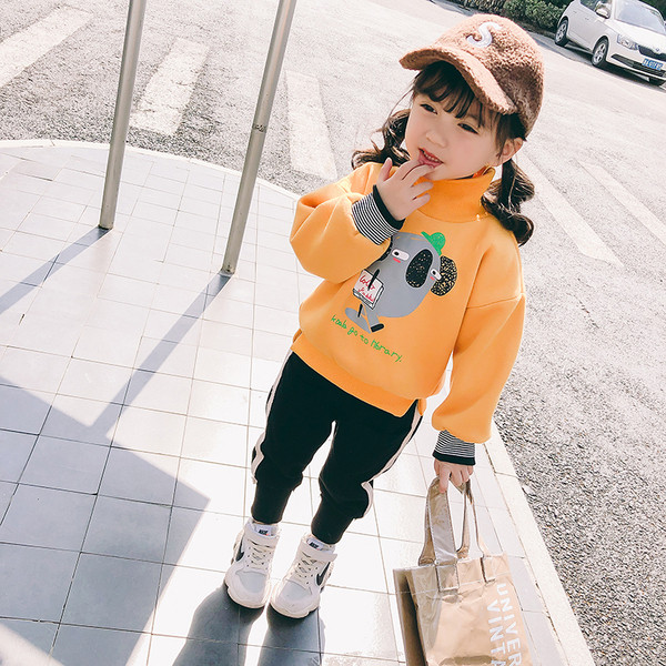 Детски небрежен пуловер за момичета в три цвята с апликация 