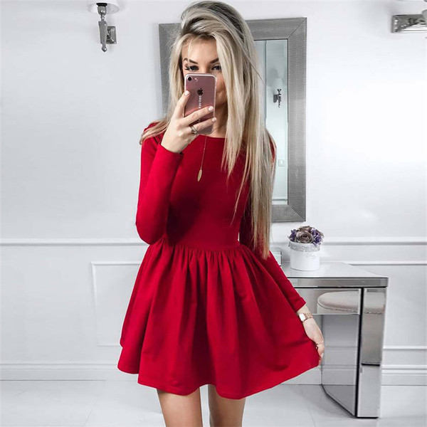 Rochie de dama model decupata cu maneci lungi in negru si rosu