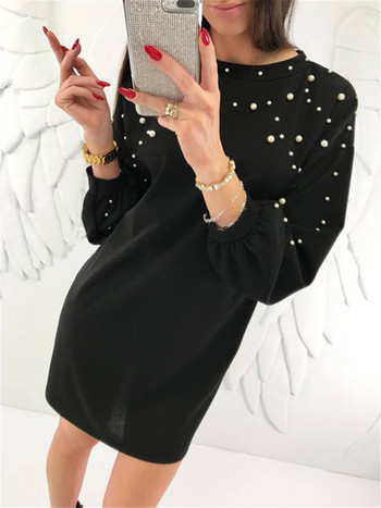 Stílusos női ruha gyöngyökkel, piros és fekete színben