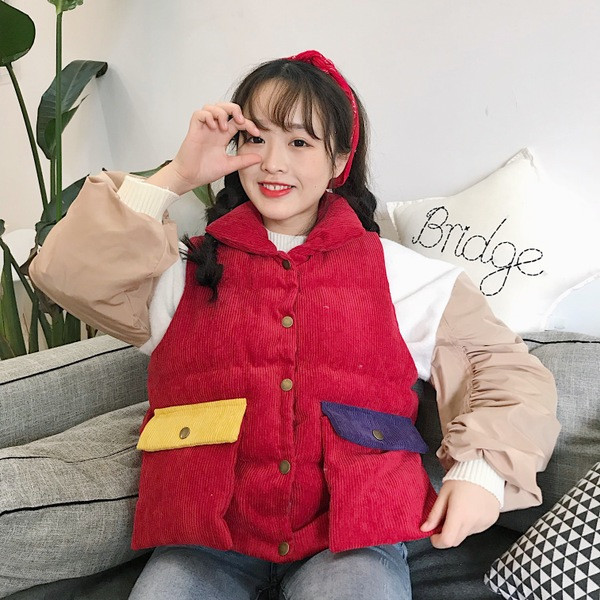 Modern női téli mellény több színben zsebben