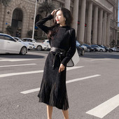 Κομψό φόρεμα μακρύ φόρεμα με ζώνη σε δύο χρώματα