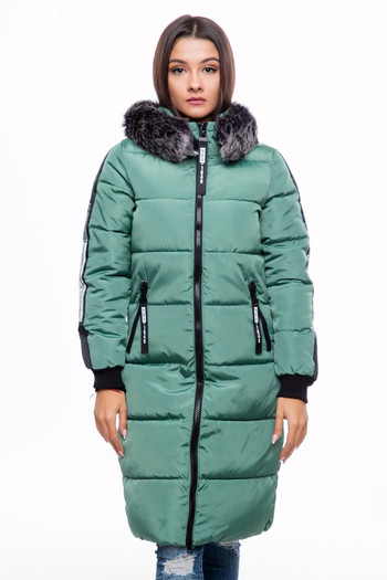 НОВО дълго дамско яке за зимата с качулка и надпис на гърба в три цвята