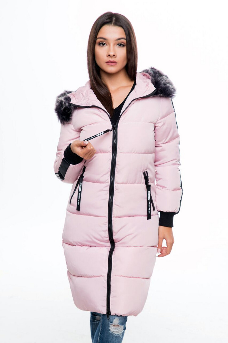 Νέο μακρύ χειμωνιάτικο γυναικείο μπουφάν με κουκούλα και επιγραφή στην πλάτη  σε τρία χρώματα