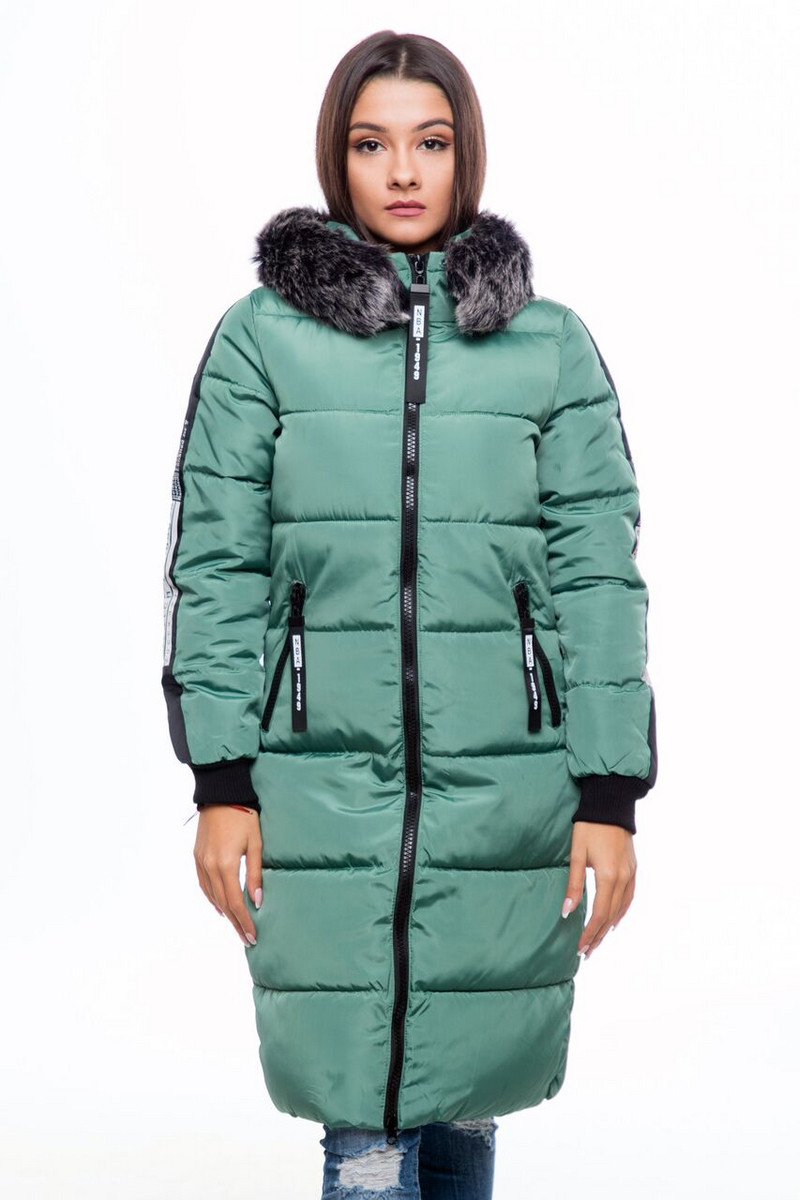 Νέο μακρύ χειμωνιάτικο γυναικείο μπουφάν με κουκούλα και επιγραφή στην πλάτη  σε τρία χρώματα