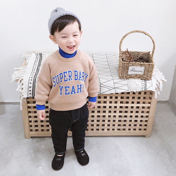 Модерен детски пуловер за момчета с надпис в няколко цвята