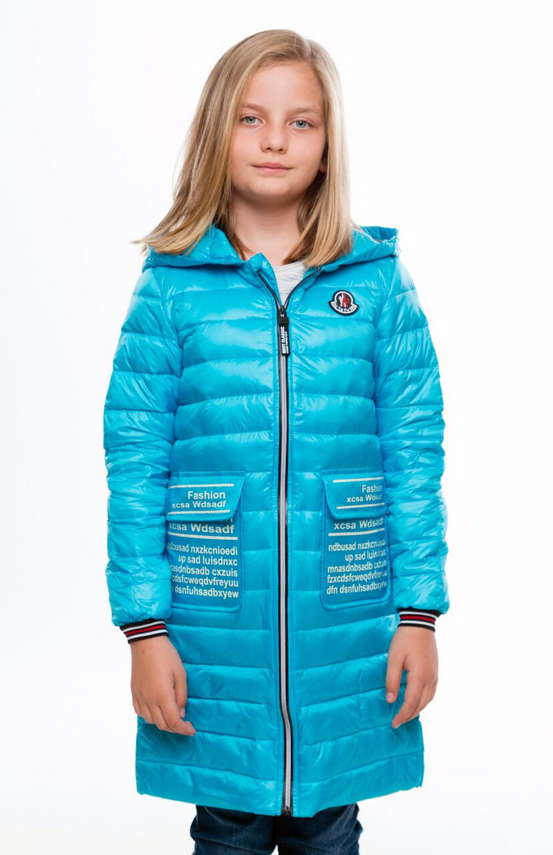 Детско зимно дълго яке за момичета в розов, син и зелен цвят