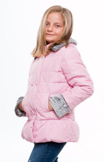 НОВО зимно детско яке за момичета с пух в розов цвят