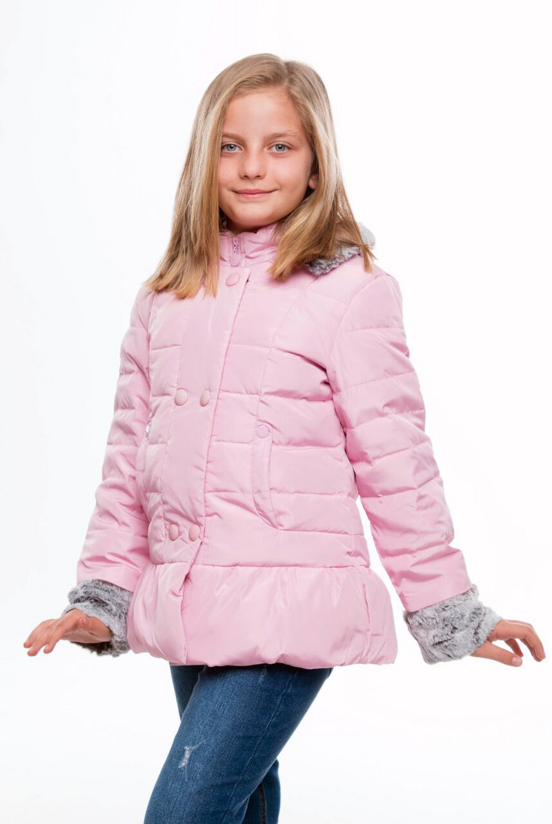 Νέο χειμωνιάτικο παιδικό μπουφλαν για κορίτσια με γούνα σε ροζ χρώμα