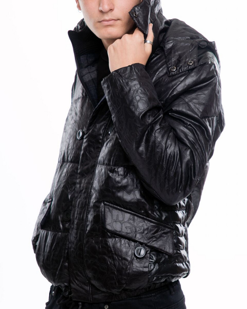 НОВО мъжко яке от еко кожа с качулка в черен цвят