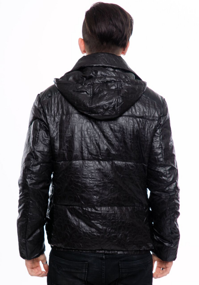 НОВО мъжко яке от еко кожа с качулка в черен цвят