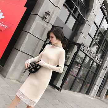 Stílusos női ruha csipkével, két színben