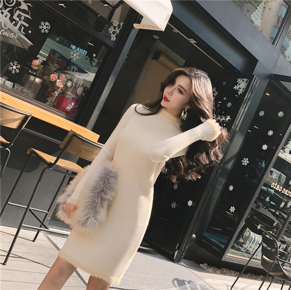 Rochie de iarnă de damă modernă cu decolteu O