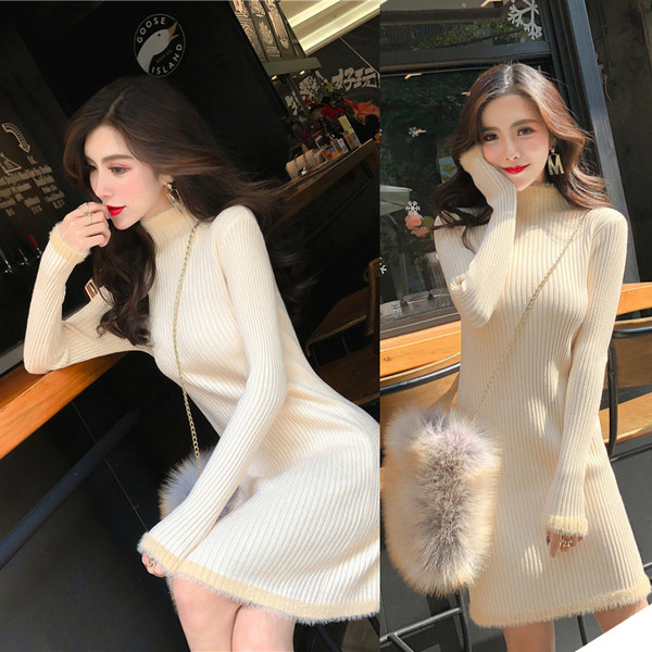 Rochie de iarnă de damă modernă cu decolteu O