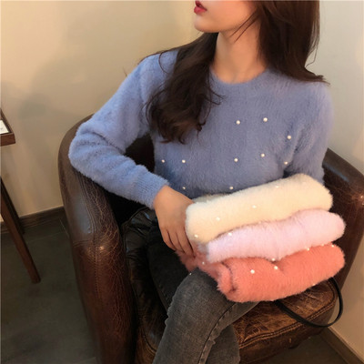 Modern női puha pulóver gyöngyökkel, négy színben