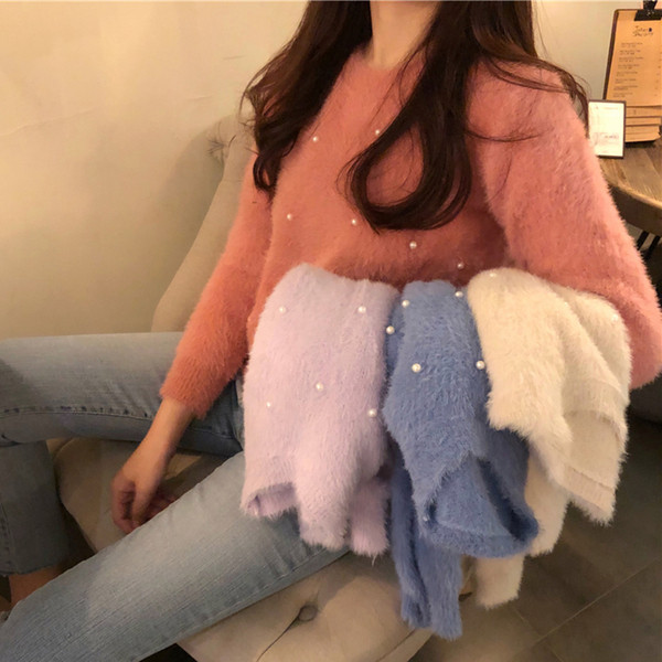 Modern női puha pulóver gyöngyökkel, négy színben