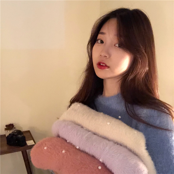 Modern női puha pulóver gyöngyökkel, négy színben