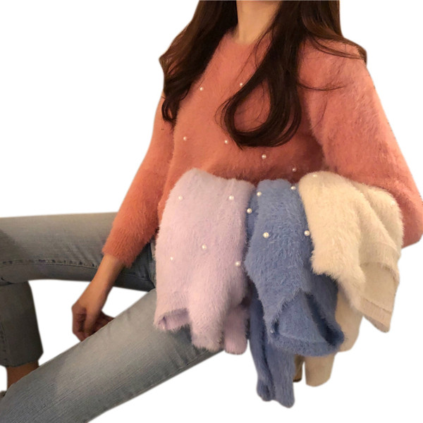 Modern női puha pulóver gyöngyökkel, négy színben