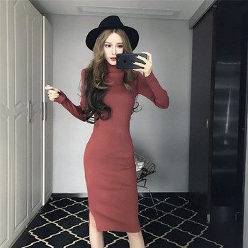 Stílusos női téli ruha polo gallérral, két színben