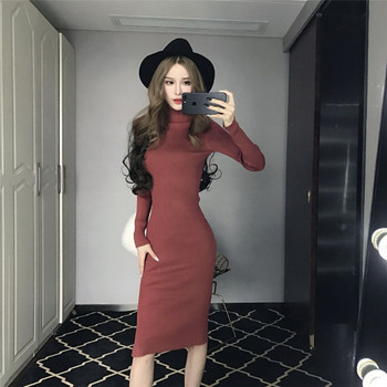 Stílusos női téli ruha polo gallérral, két színben