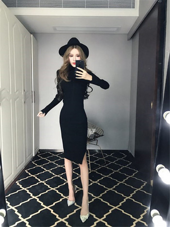 Stílusos női téli ruha polo gallérral, két színben