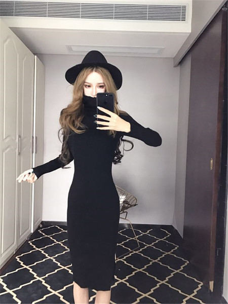 Stílusos női téli ruha polo gallérral, két színben