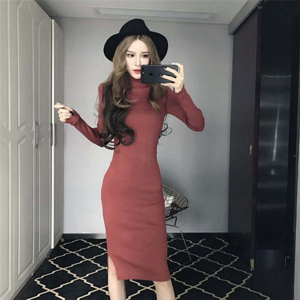 Stílusos női téli ruha polo gallérral, két színben