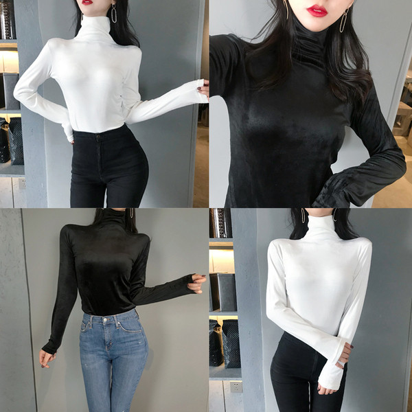 Női alkalmi blúz pólógallérral, fekete-fehér színben