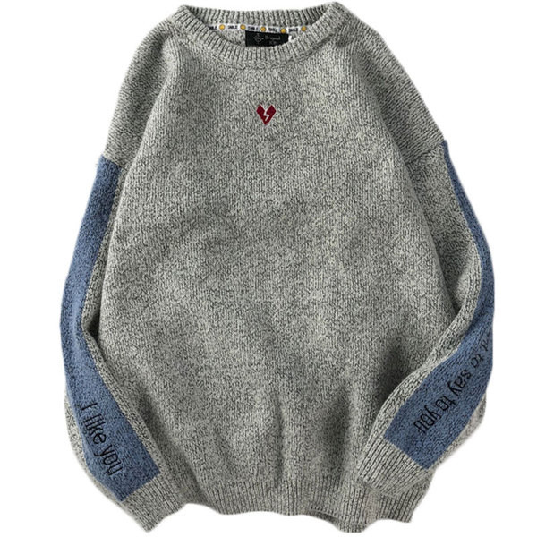 Alkalmi férfi pulóver hímzéssel és feliratokkal