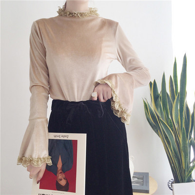 Modern női blúz csipke és lótusz ujjú három színben