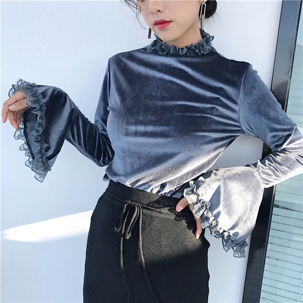 Modern női blúz csipke és lótusz ujjú három színben