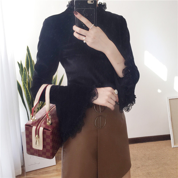 Modern női blúz csipke és lótusz ujjú három színben