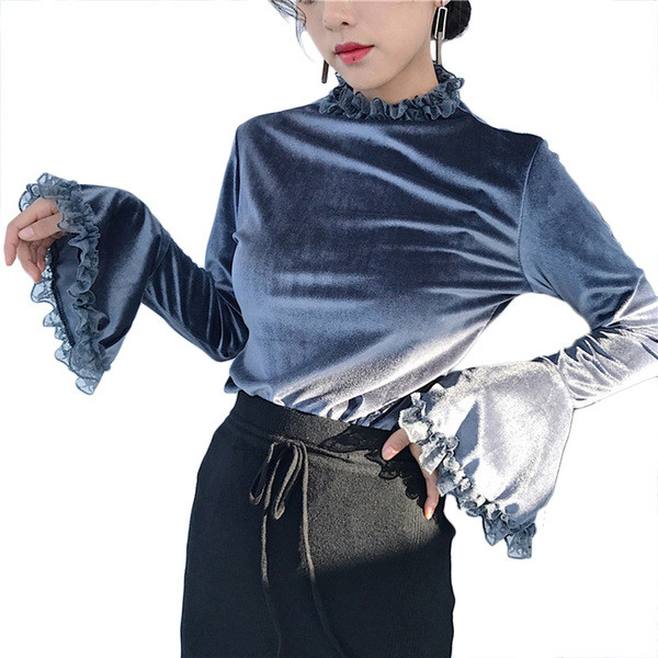 Modern női blúz csipke és lótusz ujjú három színben