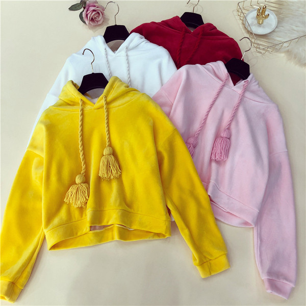 Hanorac de dama modern cu ciucuri si gluga in mai multe culori