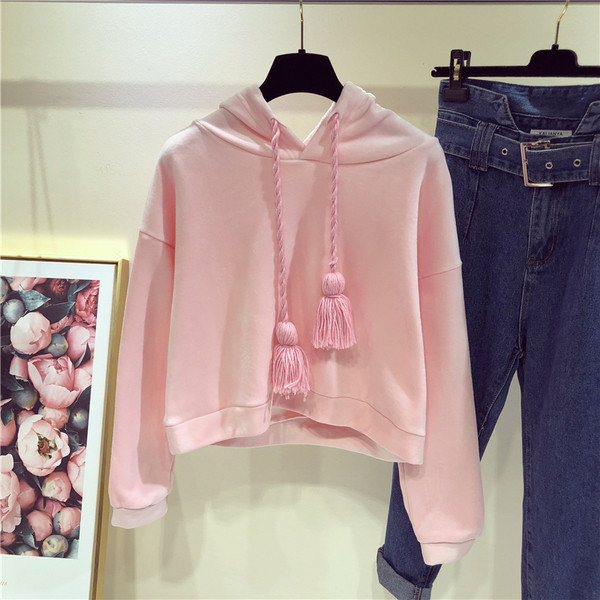 Hanorac de dama modern cu ciucuri si gluga in mai multe culori