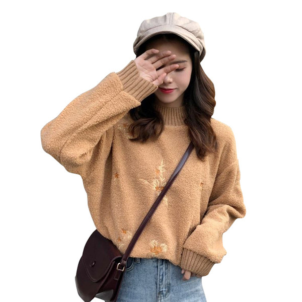 Plüss női pulóver három színben hímzéssel