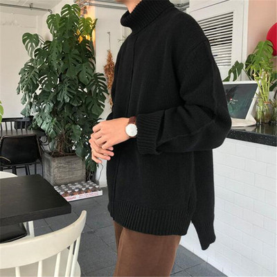 Modern férfi aszimmetrikus pulóver magas gallérral, három színben