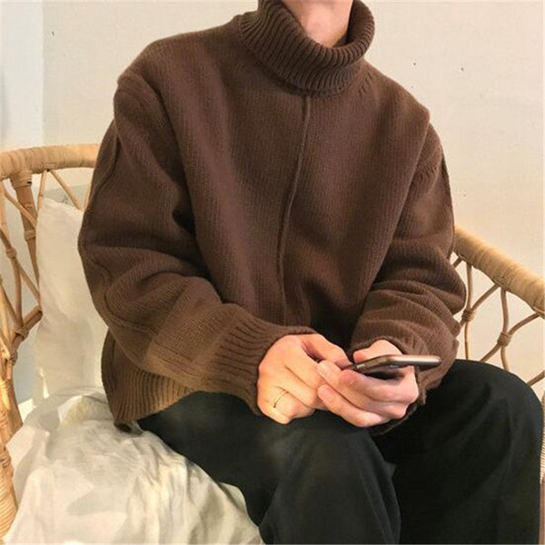 Modern férfi aszimmetrikus pulóver magas gallérral, három színben