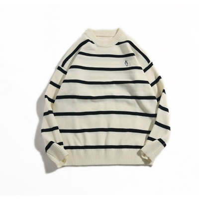 Férfi modern csíkos pulóver két színben hímzéssel