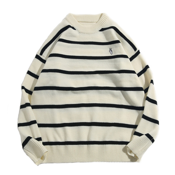 Férfi modern csíkos pulóver két színben hímzéssel