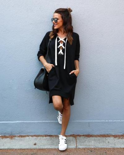 Új Sport-casual női ruha nyakkendővel több színben