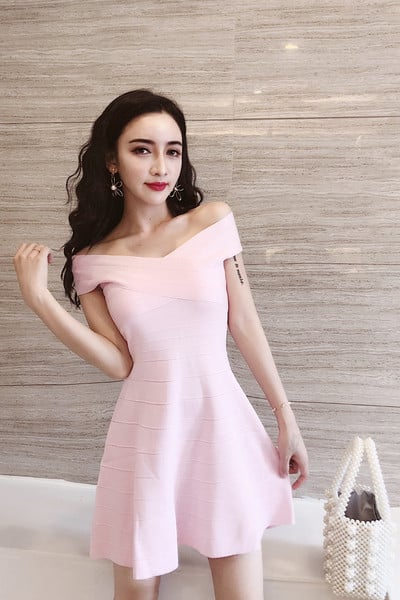 Rochie eleganta de dama model nou cu umerii goi in trei culori