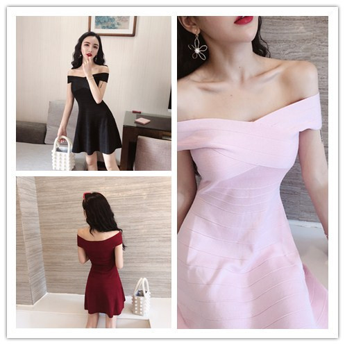 Rochie eleganta de dama model nou cu umerii goi in trei culori