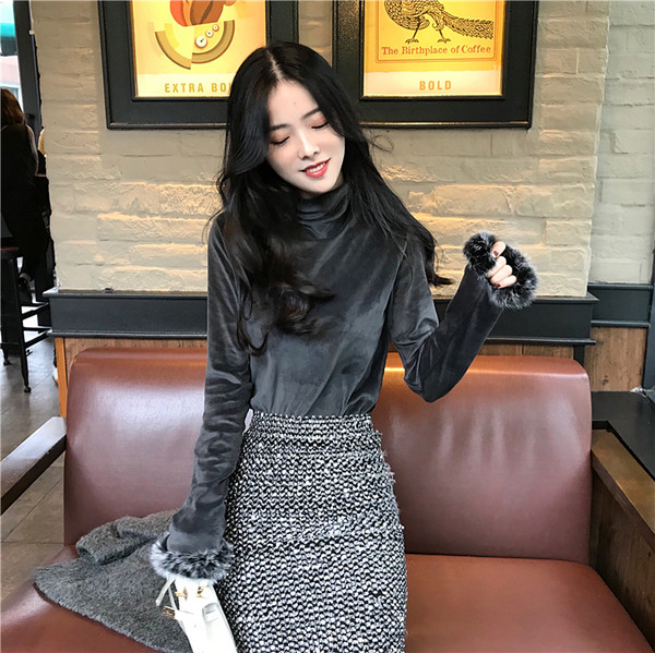 Új modell női bársony blúz, ujjakkal, három színben