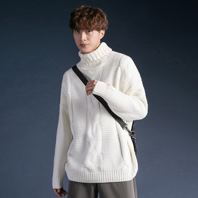 Pulover gros de iarna pentru barbati cu guler inalt in mai multe culori